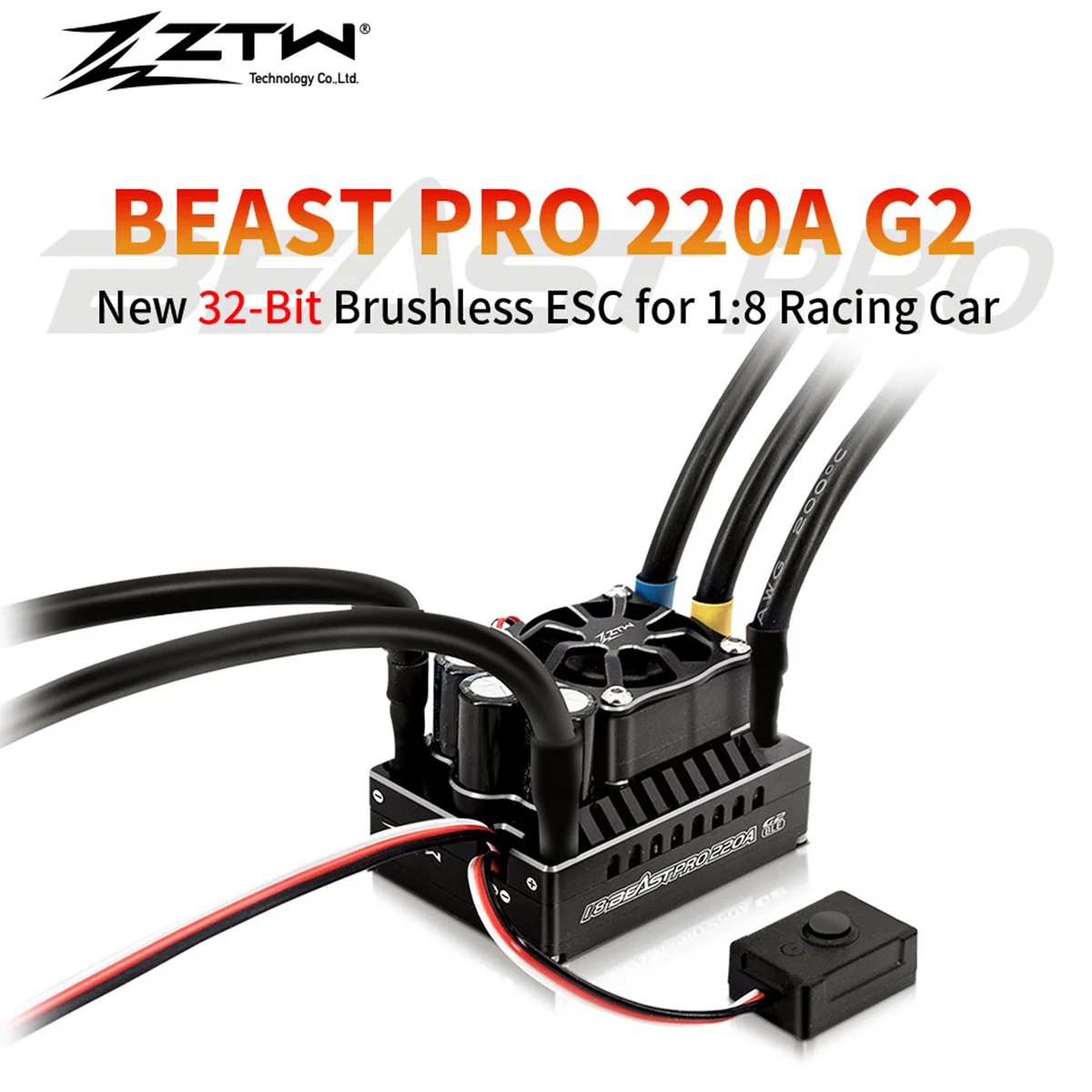 

ZTW New 32Bit Beast PRO 220A ESC G2 Turbo 6V/7.4V BEC 6A Programming by Mobile App for 1/8 RC Racing Car Off-Road On-Road Truggy