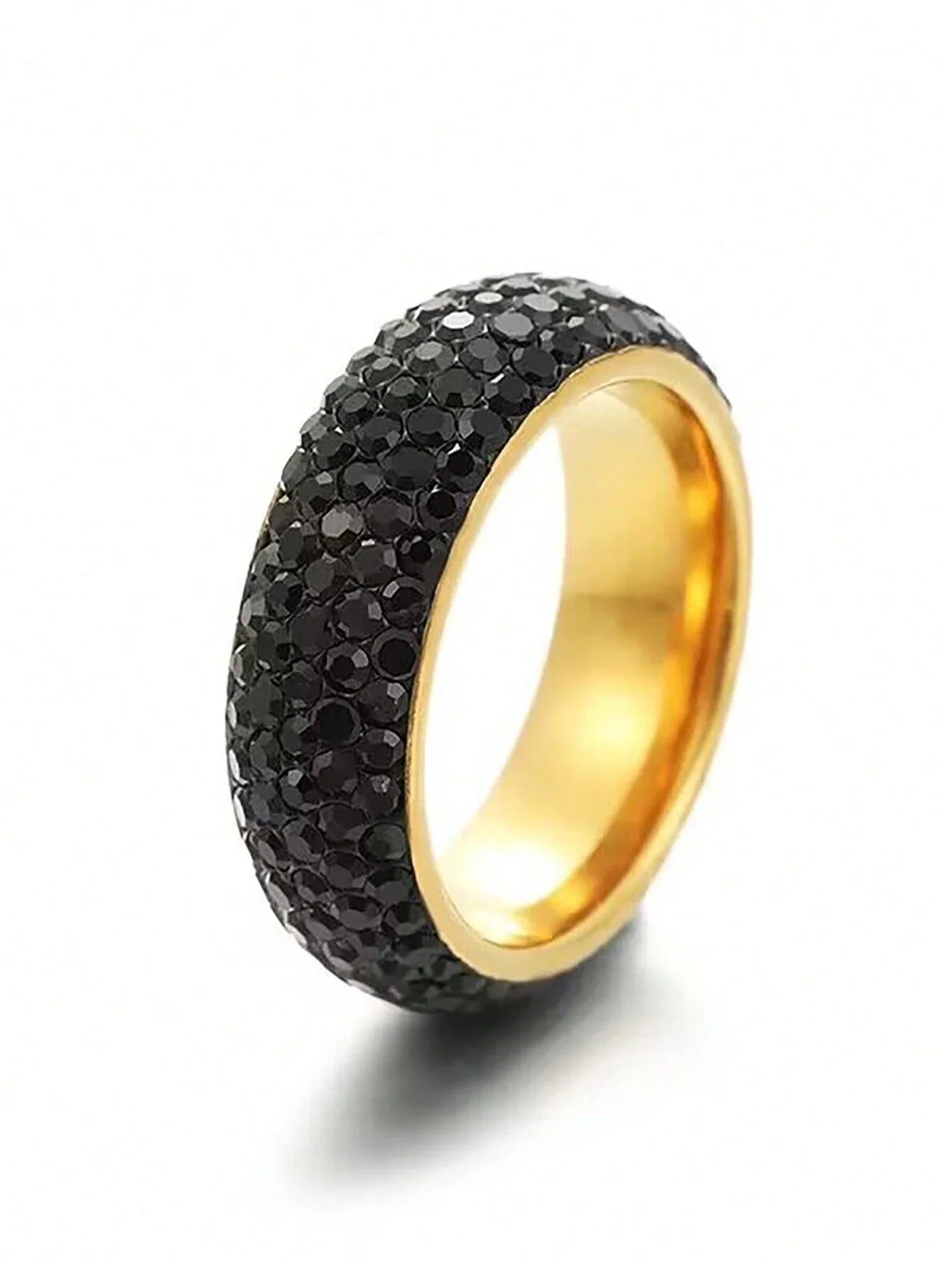 

Stainless Steel Band Ring With Paved Black Or Clear Rhinestones For Men