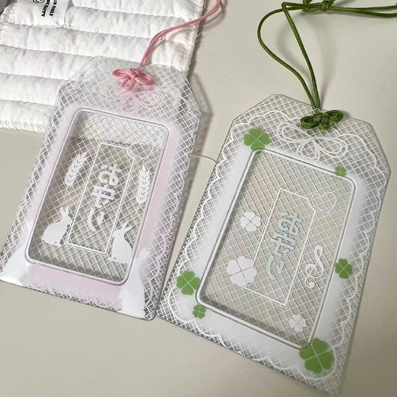 Pink PVC Clover Photo Card Sleeve Display Frame for Collectible Picture Storage