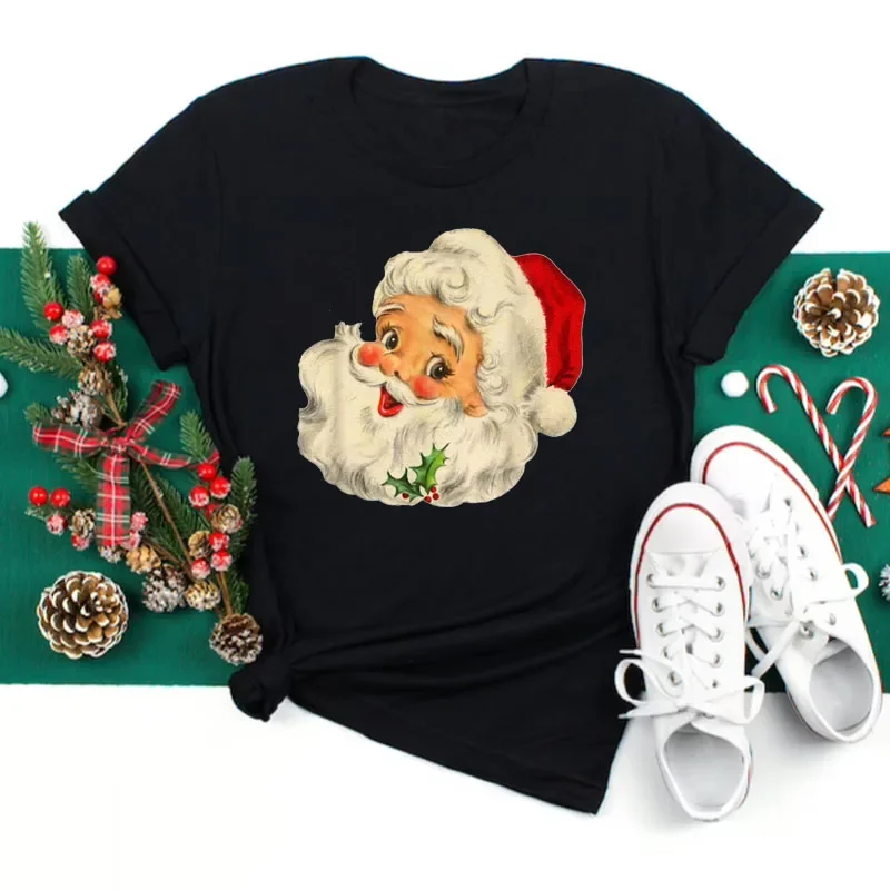 Women Santa Claus Print T-Shirt Christmas 90s Funny Holiday Fashion Cartoon Tee Shirt Ladies Female Graphic Tops Free Shipping