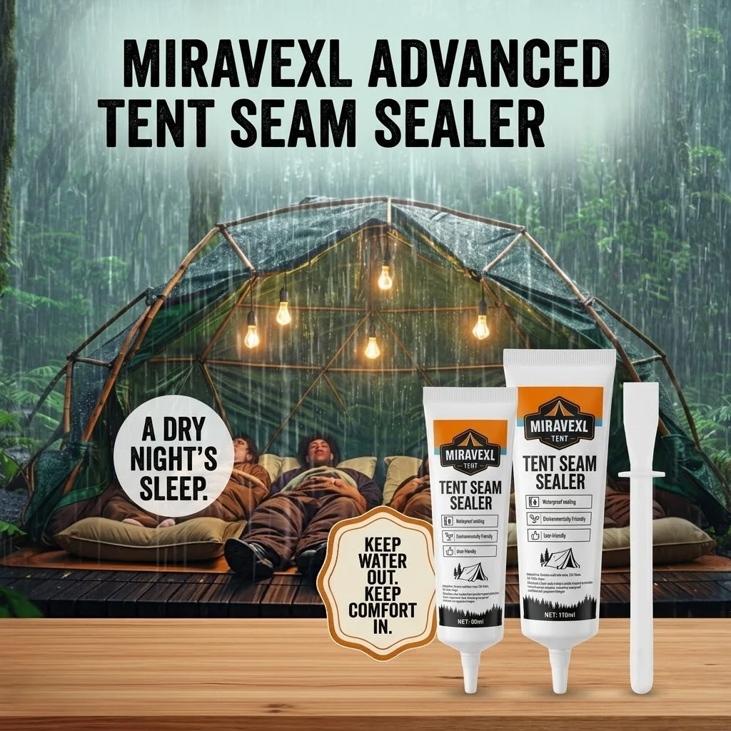 MIRAVEXL Outdoor Tent Seam Sealer Kit, Waterproof Adhesive for Camping Tarps and Awning Repair with Precision Brush Applicator