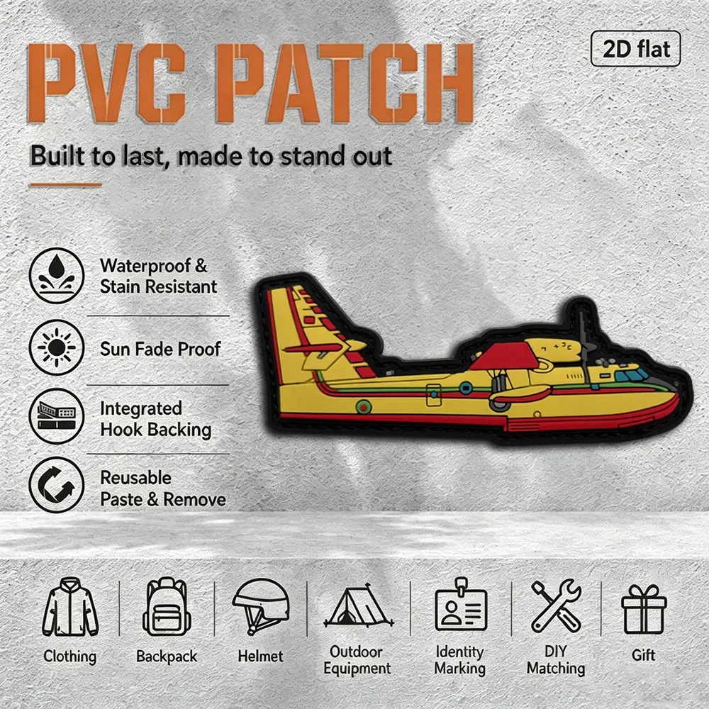 1Pc/2Pcs/3Pcs Optional Aircraft Pattern Pvc Patch Badge, Vibrant Colors, Waterproof, Wear-Resistant, Fade-Resistant, Suitable for Jackets, Backpacks, Vests, Clothing Identification Patches, Includes Fleece Backing