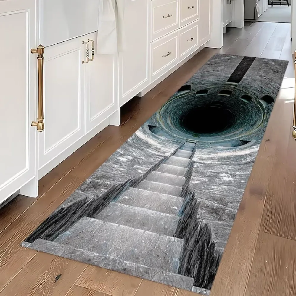 Tappetino Vortex 3D Tappetino antiscivolo Decorazione della casa Scala in pietra Tappetino con motivo illusione con foro nero per l'arredamento del soggiorno