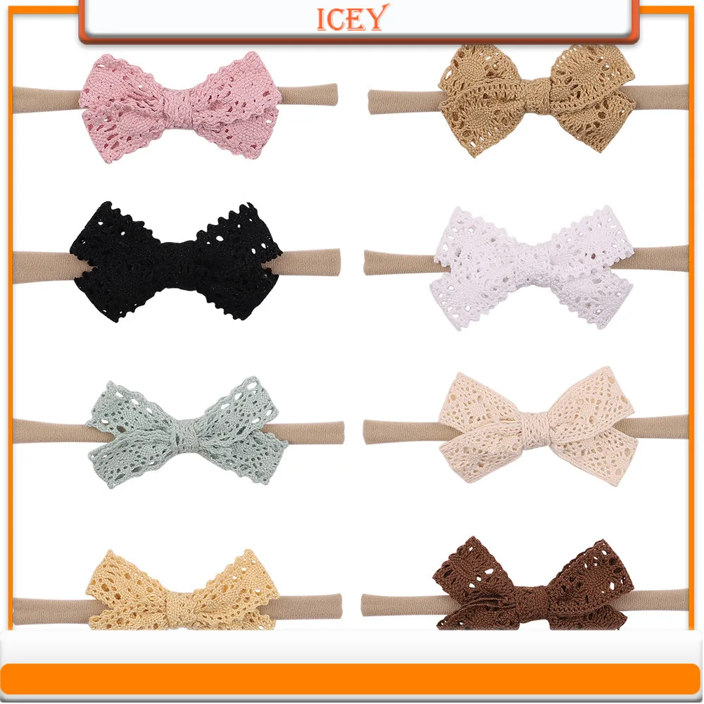 

1pc Cute Solid Color Baby Nylon Soft Traceless Headband European and American Baby Plaid Bow Headband Princess Hair Accessory