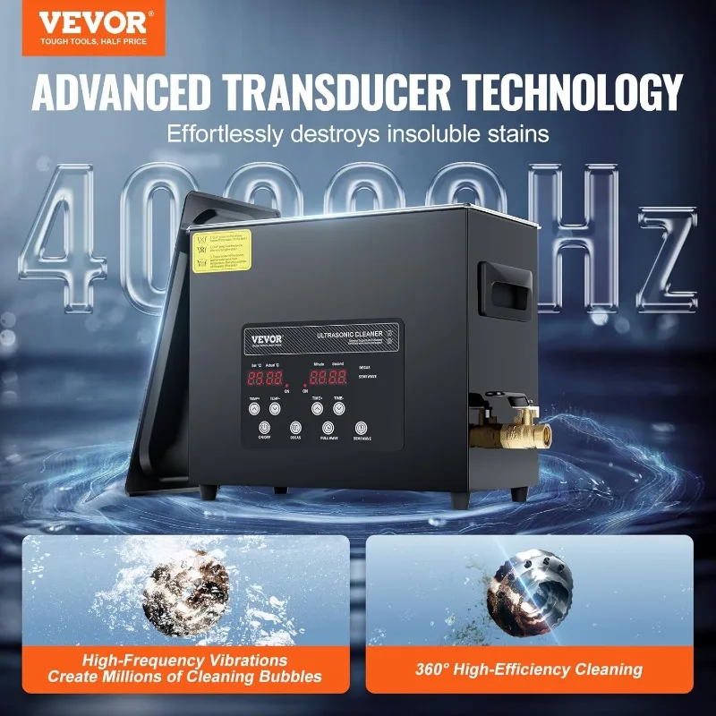 VEVOR 6L Ultra Sonic Cleaner,40kHz Digital Ultrasonic Cleaning Machine with Gentle Mode & Upgraded Degassing,with Heater & Timer
