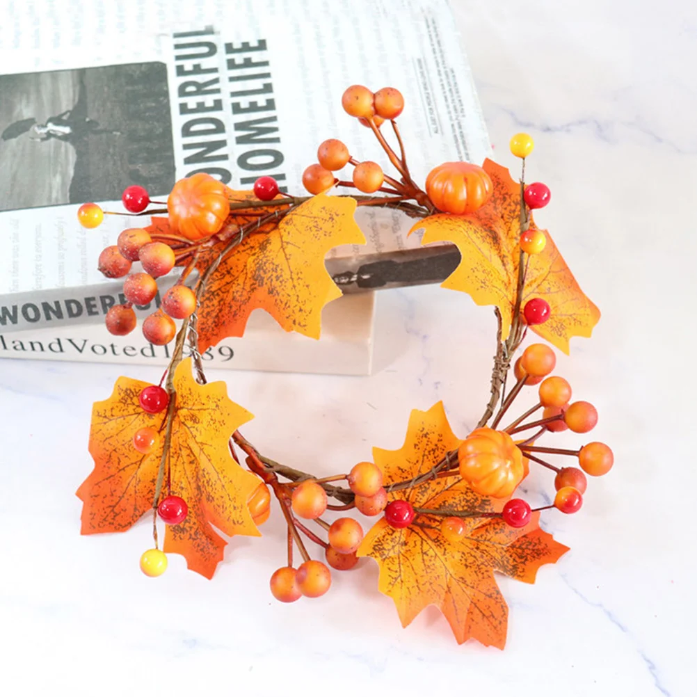 2 Pcs Decorate Maple Pumpkin Wreath Garland Out Door Foam Floral Decrative Ring Thanksgiving Prop