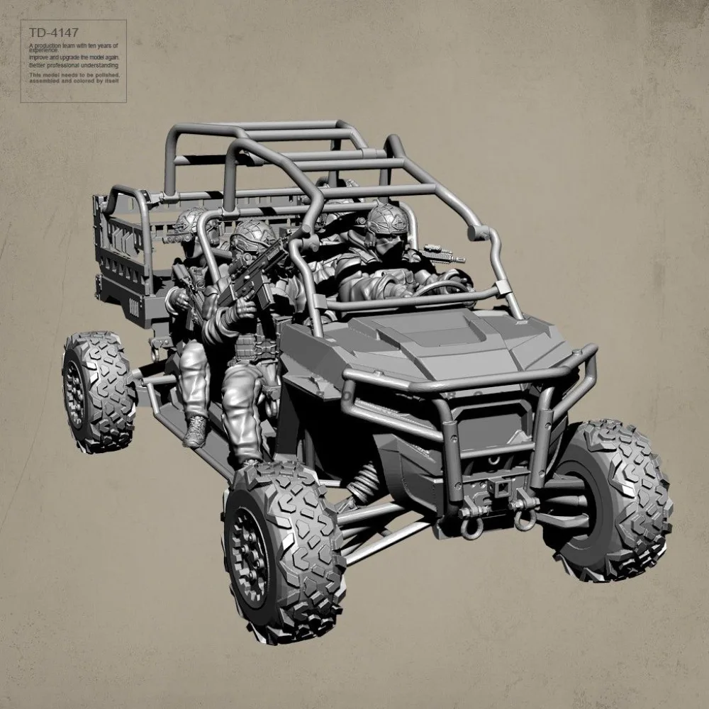 38MM 50MM Resin Model The Terrain Vehicle and 4 Soldiers of The US Military Team 3D Printed Figurines DIY Coloring Miniatures