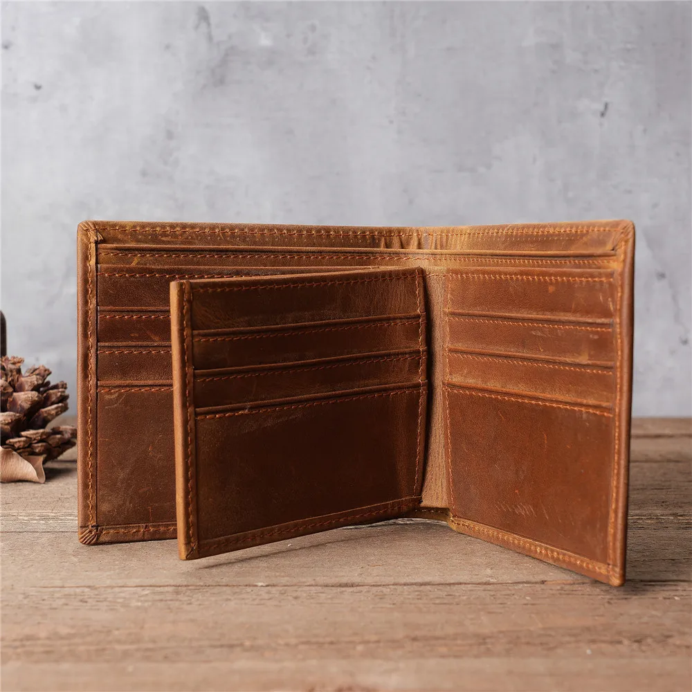 

6005Men's Large Capacity Retro Crazy Horse Leather Wallet, Genuine Leather Top Layer,tri-fold Cowhide Wallet, Storage Card Bag