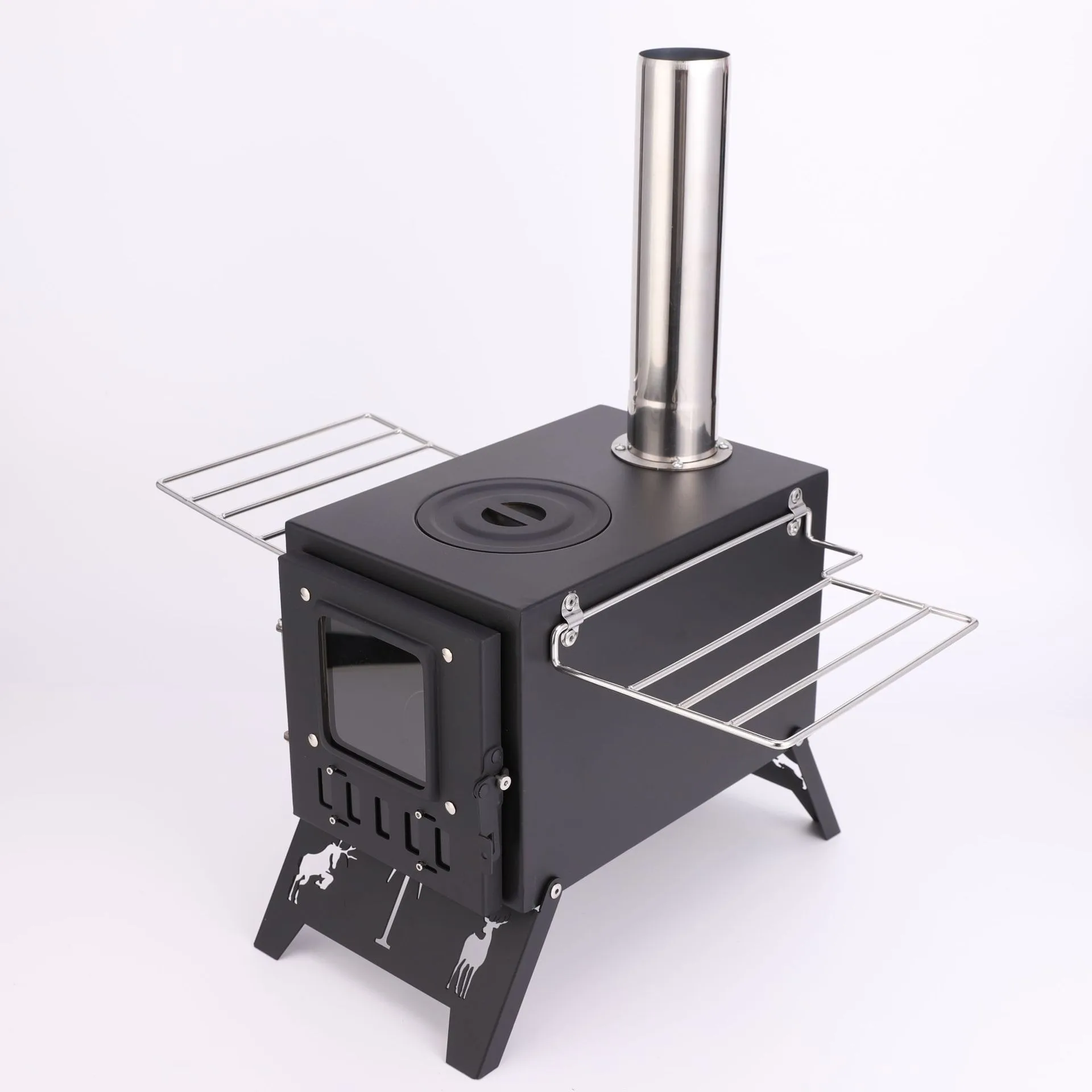 Outdoor Camping All-in-one Stainless Steel Household Barbecue Grill Camping Tent Heating Wood Stove
