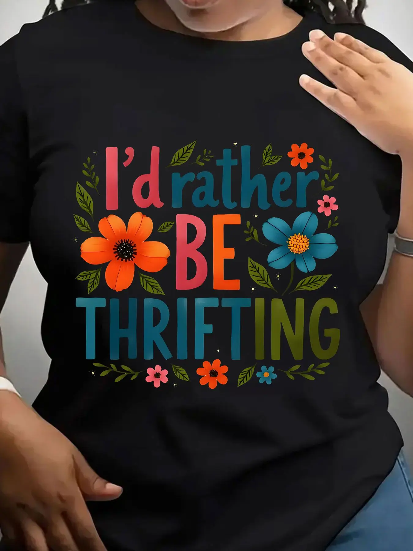 Women's Trendy Crew Neck T-Shirt I'D Rather Be Thrifting Floral Suitable for Casual Sportswear