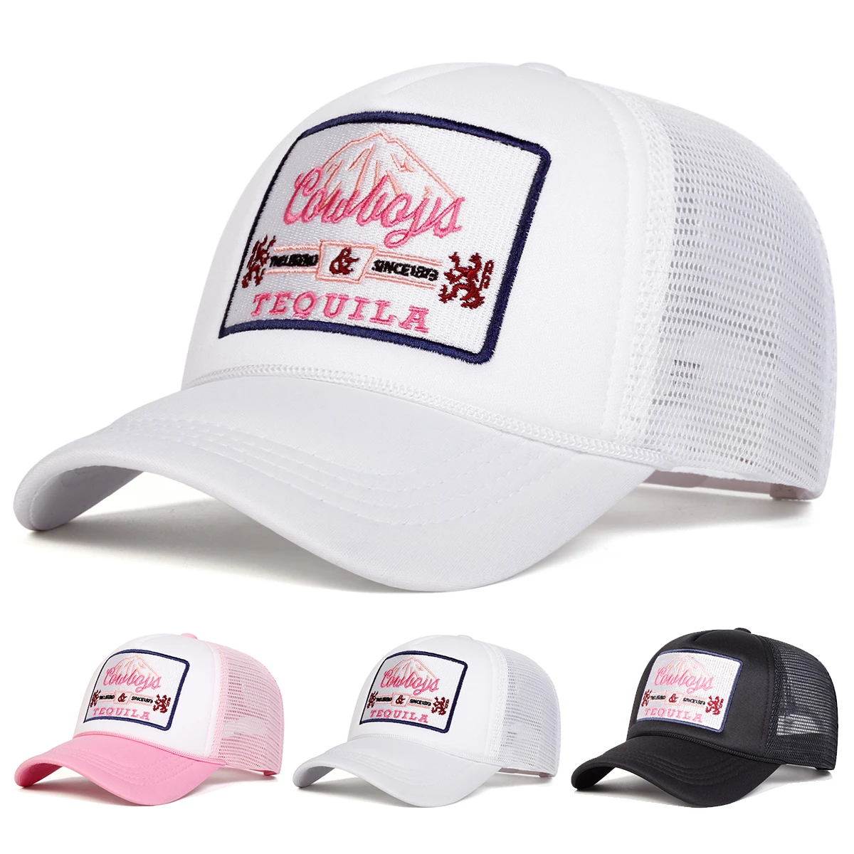 Gorras de red de béisbol con bordado de letras TEQUILA Unisex, gorras de protección solar informales ajustables para exteriores para primavera y verano