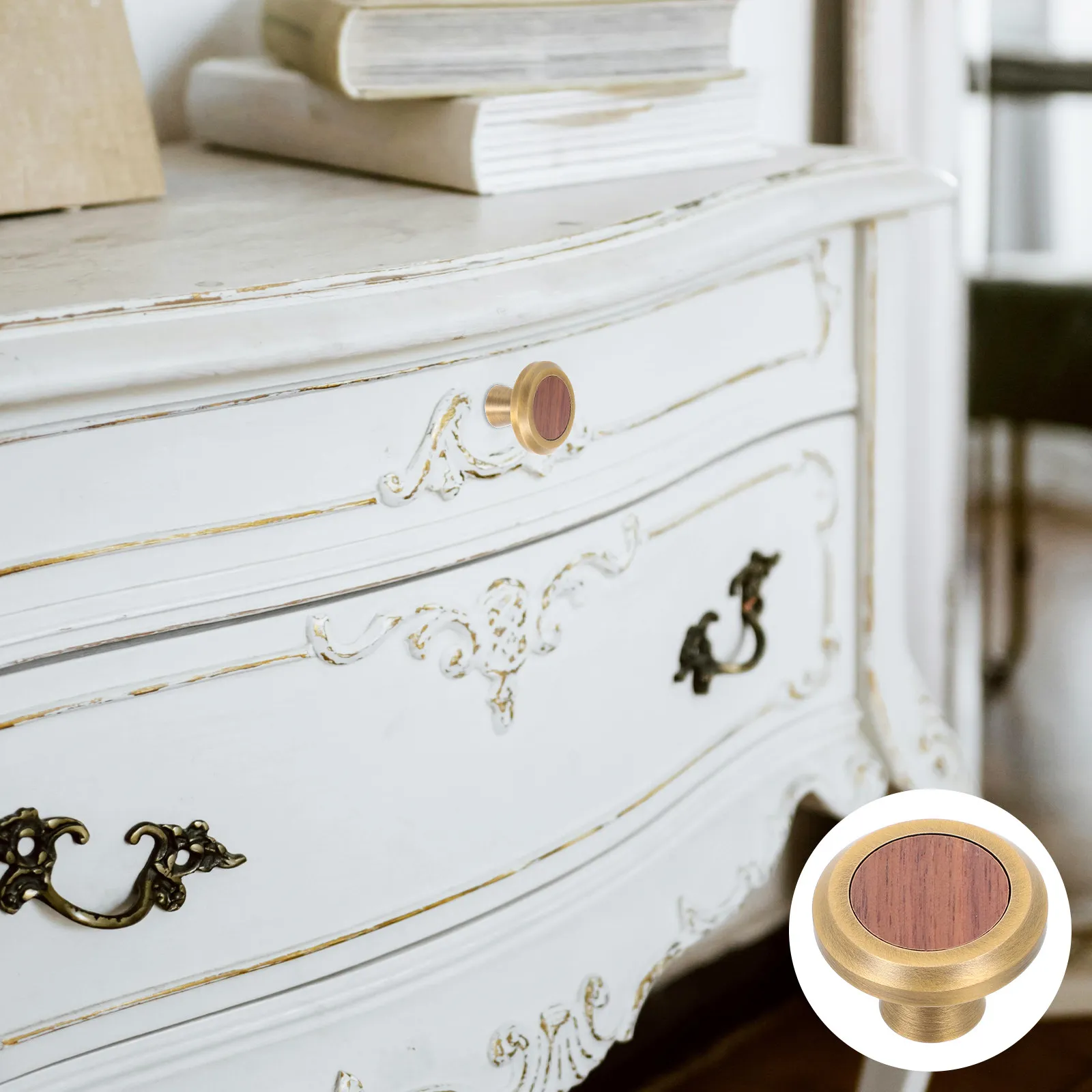 Brass and Natural Wood Cabinet Pull Single Hole French Style Door Handle for Cupboard Vanity Table Bedroom Wardrobe Modern