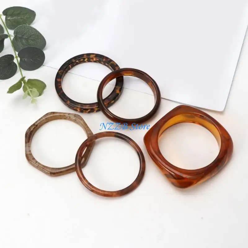 

T21F Polygon Resin Bracelet Classical Leopard Mottled Bangle Bracelet Jewelry for Mom