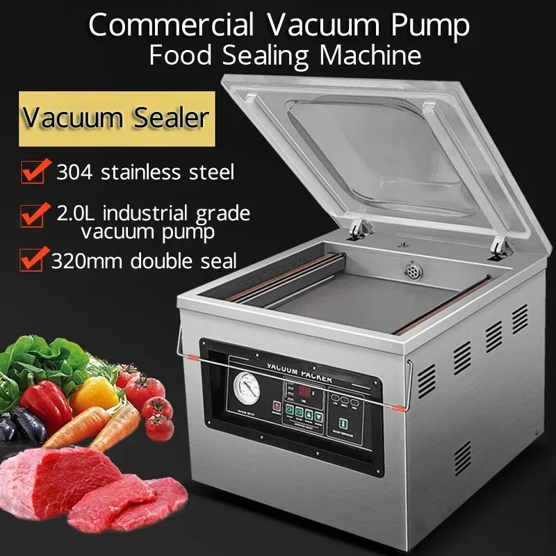 Commercial Food Vacuum Sealer 2.0L Industrial Pump Full-automation Meat Food Vacuum Packing Sealing Machine 110V/220V