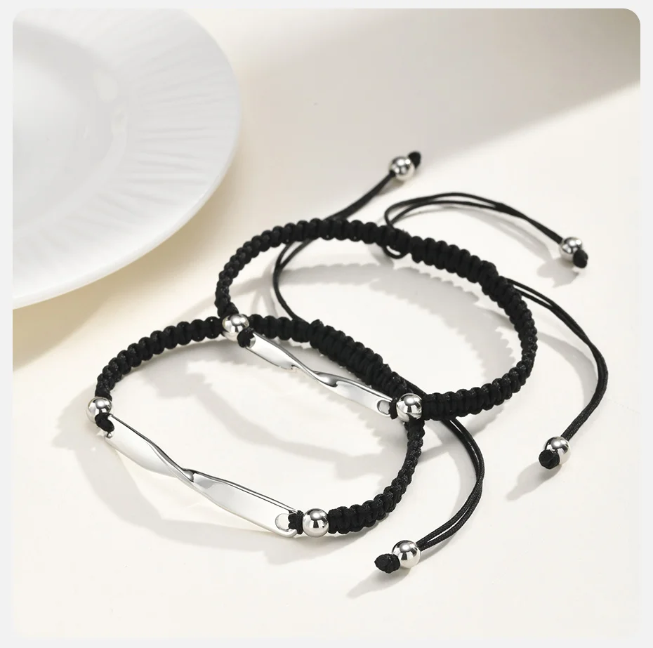 Vnox Edelstahl Möbius Paar-Armband, Verstellbares Geflochtenes Seil Unisex Handgefertigter Jubiläumsschmuck Geschenk für Männer Frauen – Detail 5