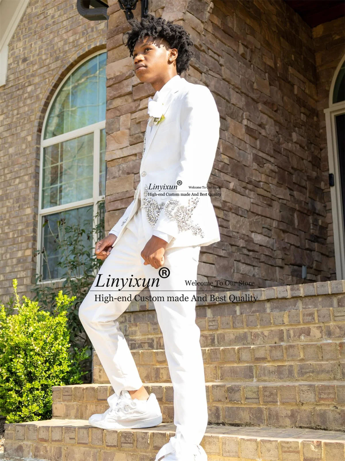 

Блестящие свадебные смокинги с бриллиантовой вышивкой, мужские костюмы из 2 предметов, комплекты для жениха, мужские пиджаки для выпускного вечера, индивидуальный пошив, Terno Masculino Completo