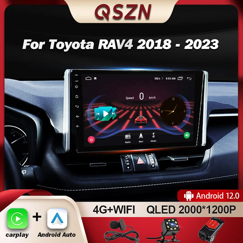 

Автомагнитола QSZN для Toyota RAV4 5 XA50 2018-2023, автомобильное радио, мультимедийный видеоплеер, навигация GPS, Carplay, Android 12, Авторадио, головное устройство