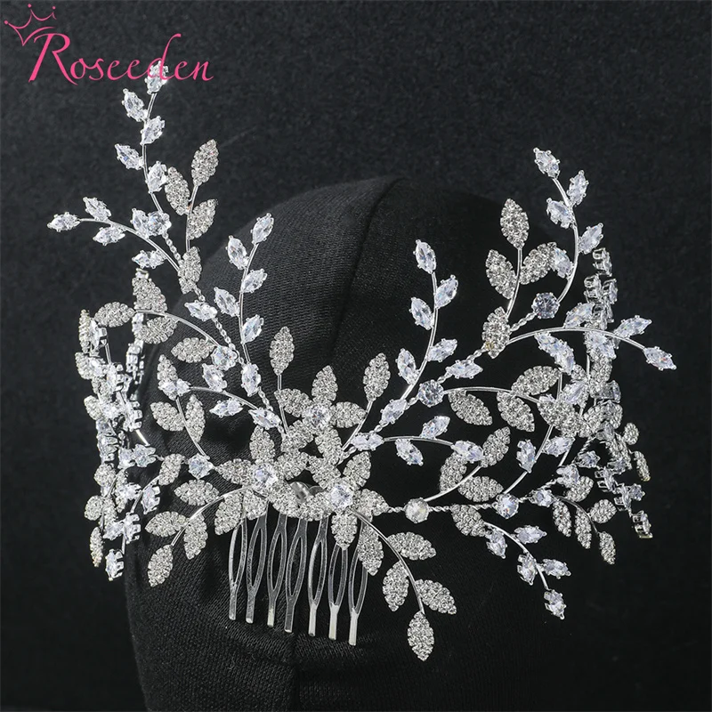 

High Quality AAA CZ Wedding Hair Accessories Bride Headpiece Zircon Bridal Leaf Hair Comb RE6059