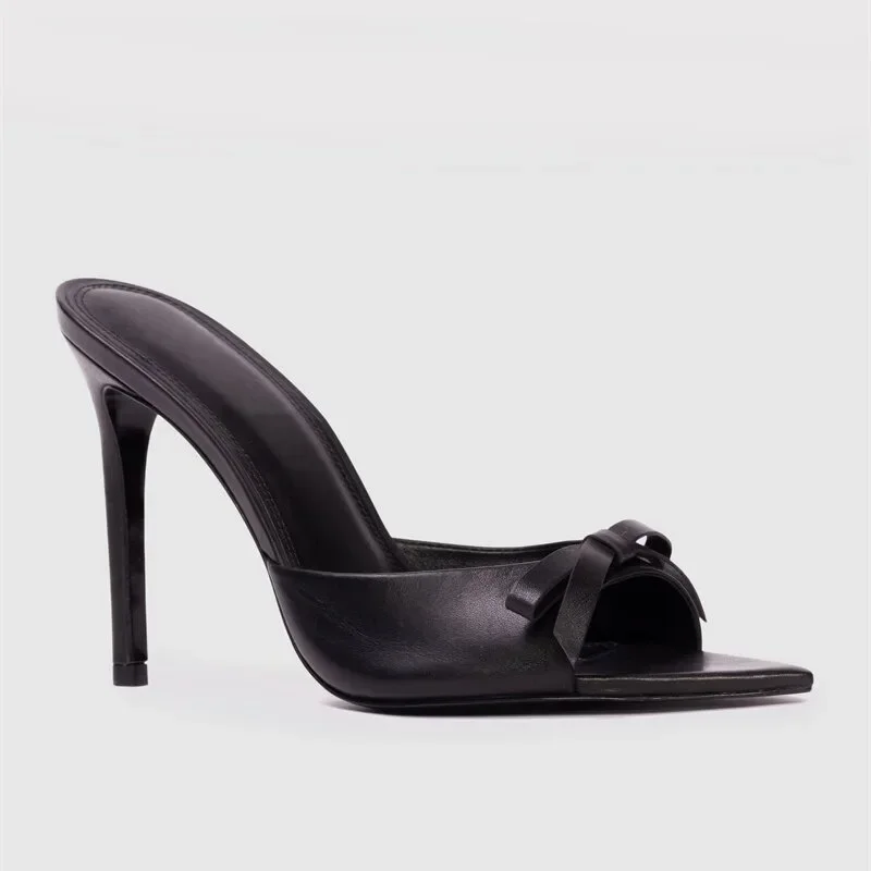 French bow high-heeled sandals for women with slim heels and versatile skirts, comfortable and cool slippers