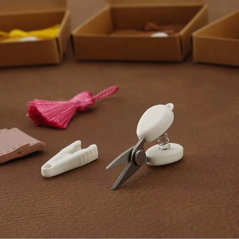 High Precision Art Mini Scissors with Protective Cover Colorful Hook Buckle Sewing Embroidery Snips with Storage Box Portable