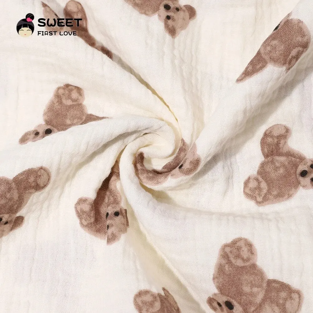 Cute Bear Wrap Baby Newborn Cartoon Warm Wrap Soft Cuddly Double Layer Cotton Yarn Bear Printed Baby Blanket Swaddle Bath Towel