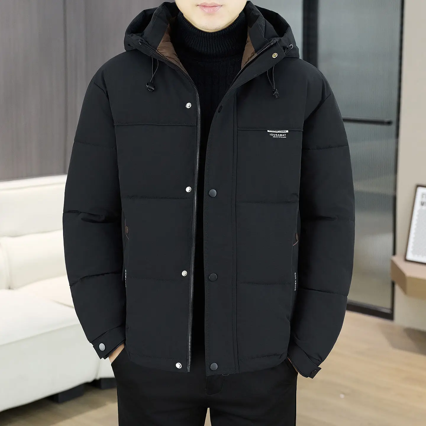 

Men's Winter Thiened down Cotton Jaet Casual Sli Warmth Hooded Stand Fit Regular Length New 2026 Spring Collection