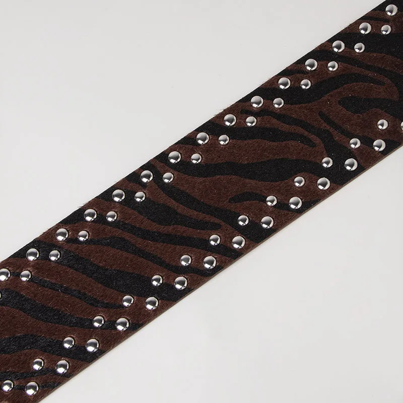Punk Fur Rivets Belt Fashionable horsehair studded Y2K leopard print belt Girdle Goth Retro Brown Pin Buckle Pu Waistband