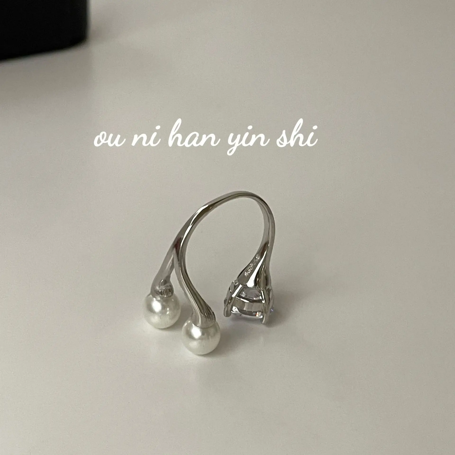 CHOZON S925 الصلبة الفضة اللؤلؤ الزركون خاتم الكورية الحد الأدنى بالجملة التراص المجوهرات للنساء