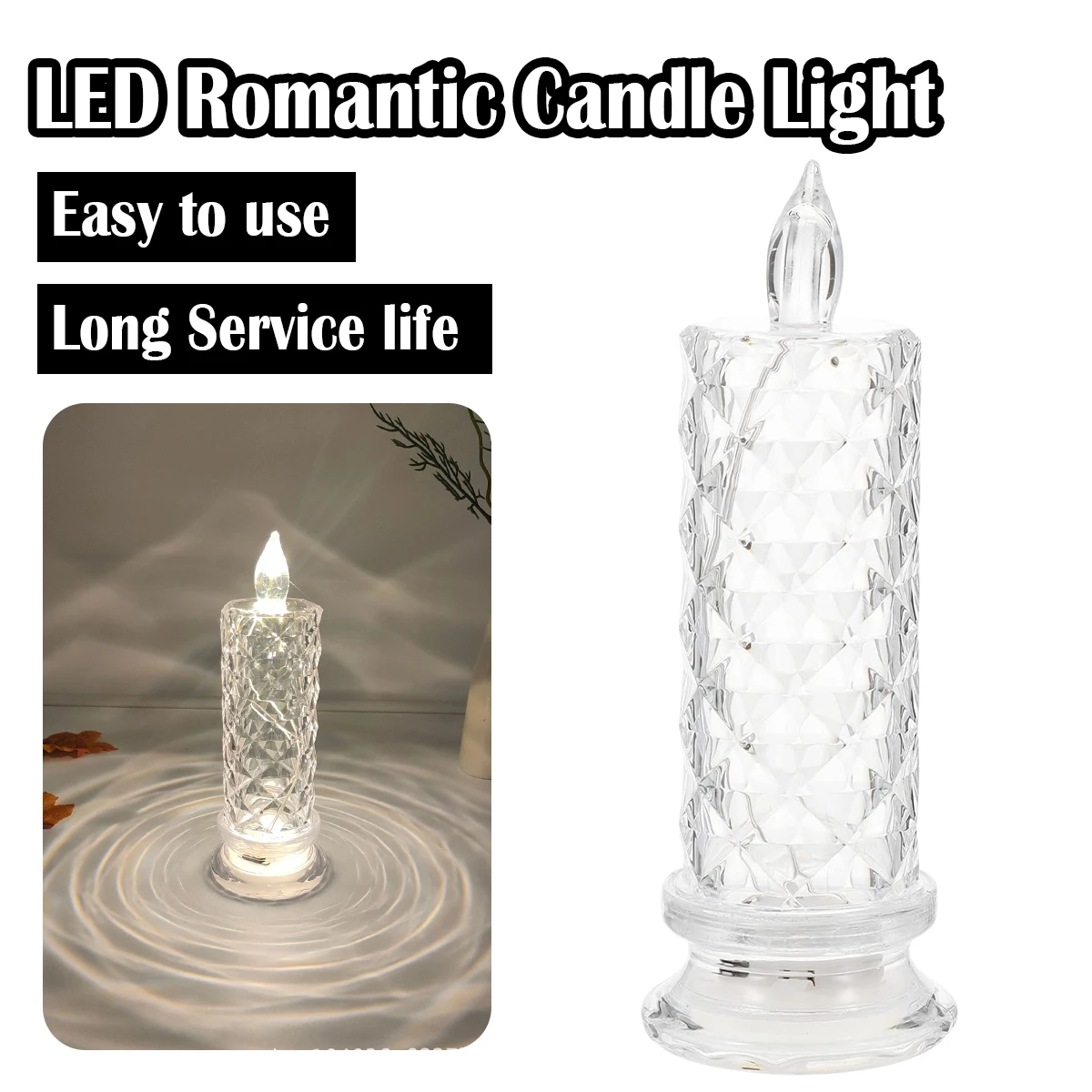 Led Crystal Candle Light Table Rose Projection Romantic Atmosphere Party Christmas Decor Glowing Transparent Electronic