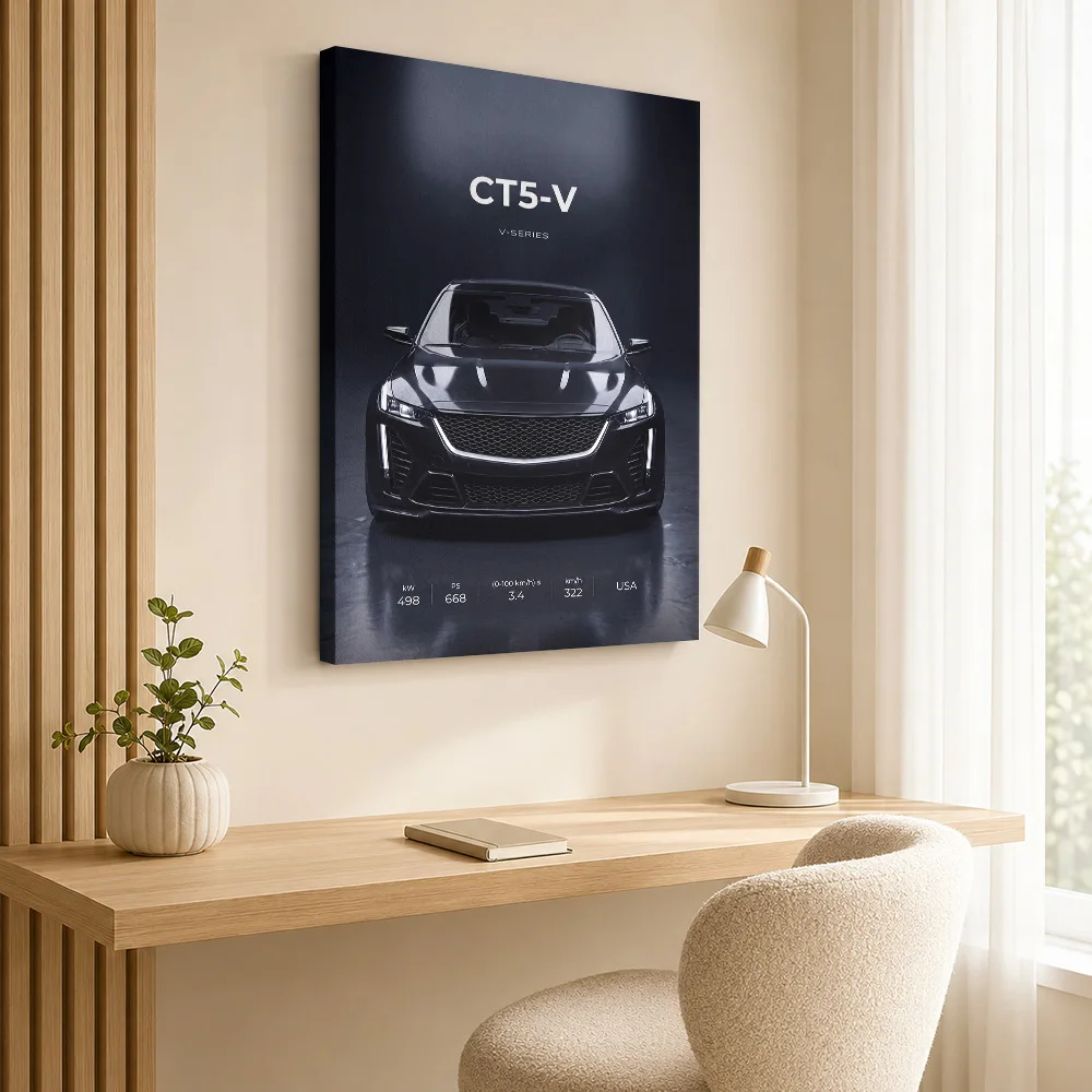 American CT5-V Blackwing Performance Car Framed Canvas Poster Customized Photo Moody Lighting Wall Art For Studio Driver Gift
