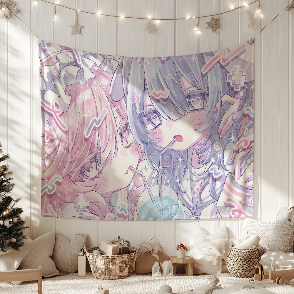 Yume Kawaii Anime Pink Girl flag For Camping Party Picnic Studio Booth Background Wall Interior Decoration Banner