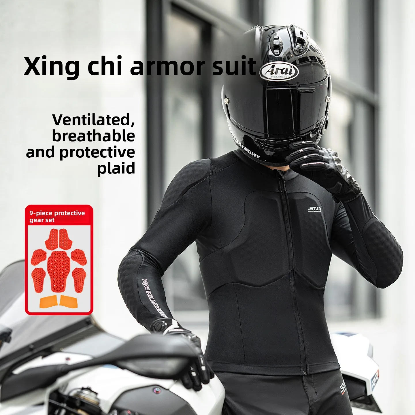 STAR FIELD KNIGHT Motorcycle Armor Jacket Men Breathable Mesh Stretch Riding Shirt with Removable Pads for Summer Touring