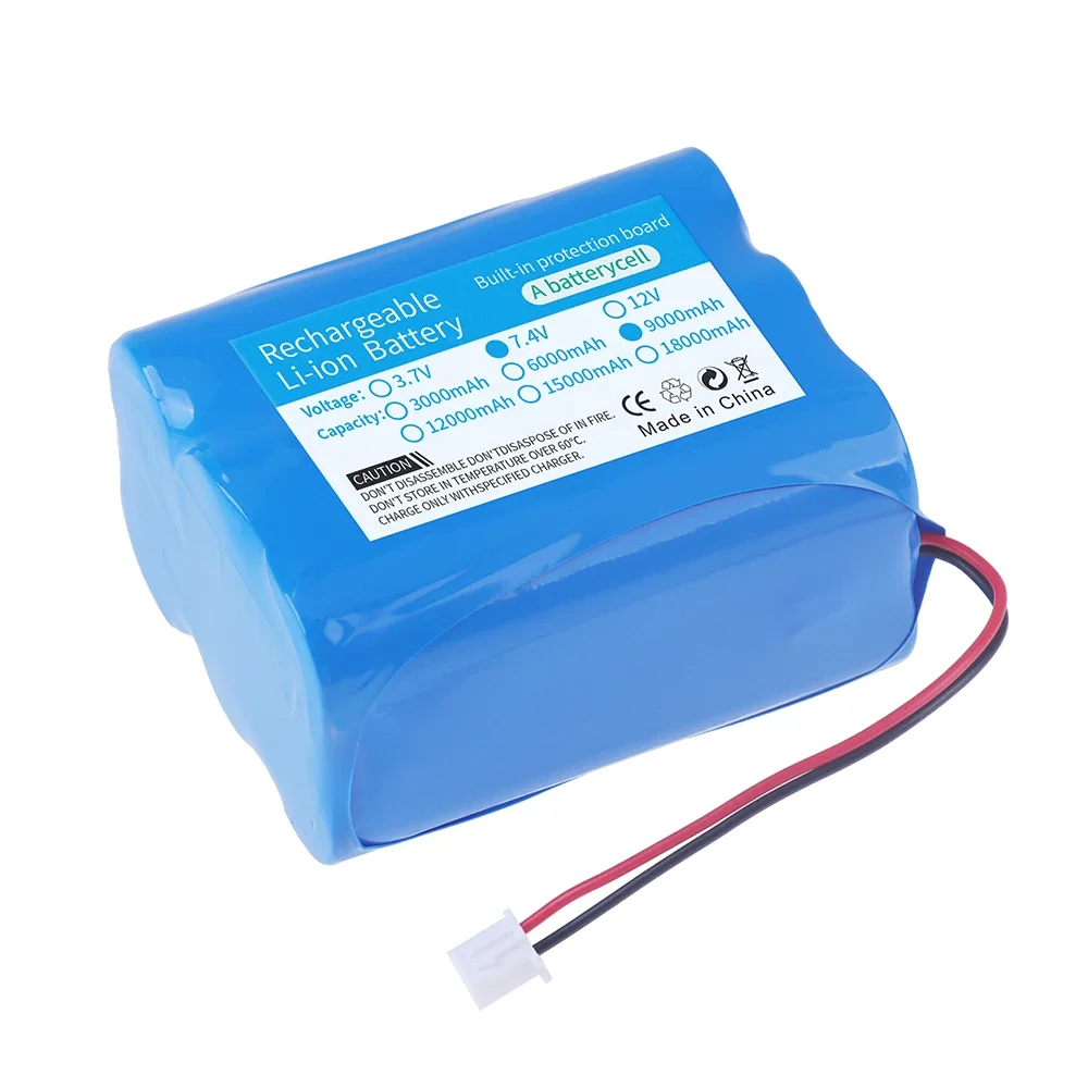 9000mah 18650 7.4V lithium battery rechargeable battery pack for Fishing LED Light Bluetooth Speaker with XH2.54-2P Plug