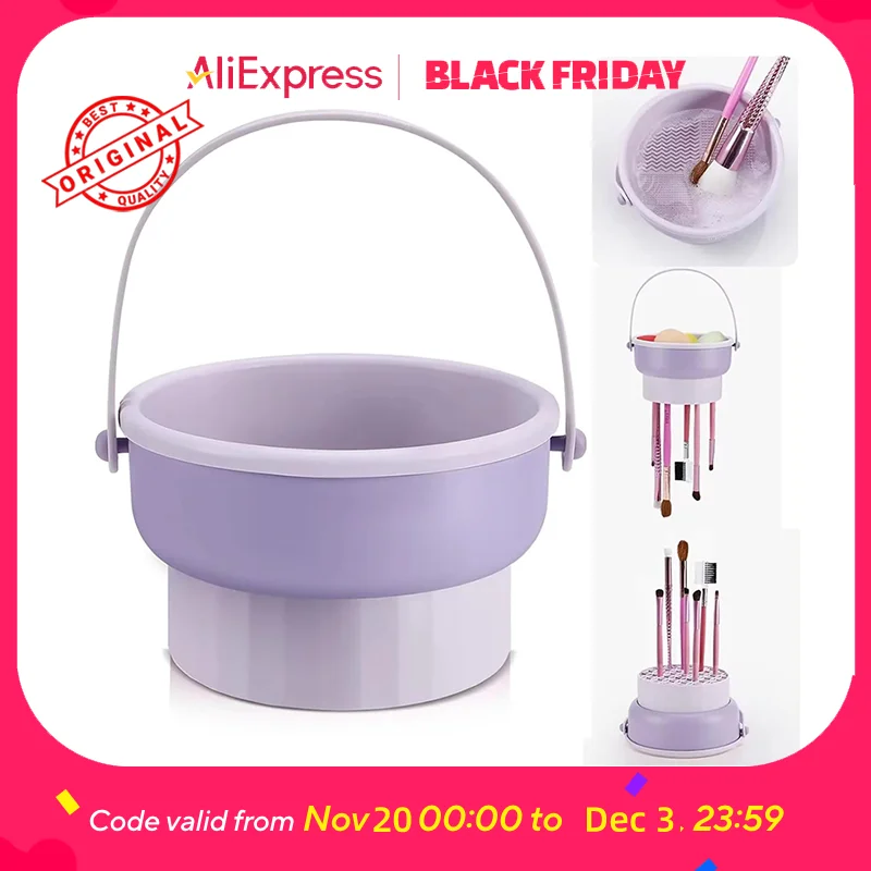 Silicone Makeup Brush & Sponge Cleaning Box - All-in-One Cleaning, Drying & Storage, Beauty Tool Use brush holder makeup