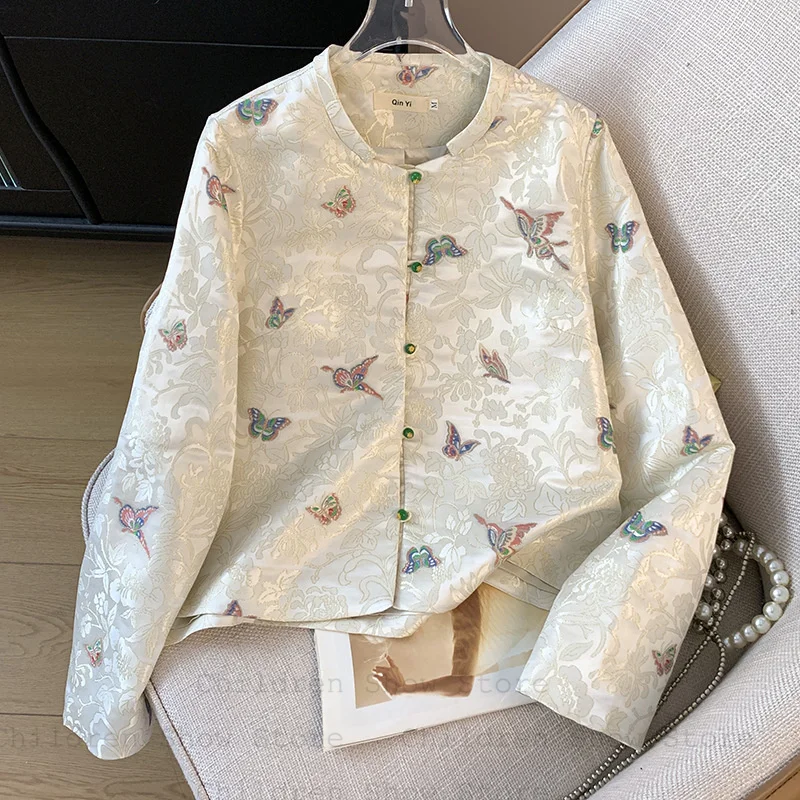 

Luxury Embroider Butterfly Hanfu Jacket Women New Chinese Style Tang Clothes Outwear Qipao Top Jacquard Cheongsam Coat
