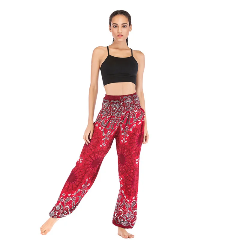 Women's Bohemian Hippie Pants with Smoked Print Design  Loose Lantern Pants Yoga Pants Dress Beach Vacation Skirt