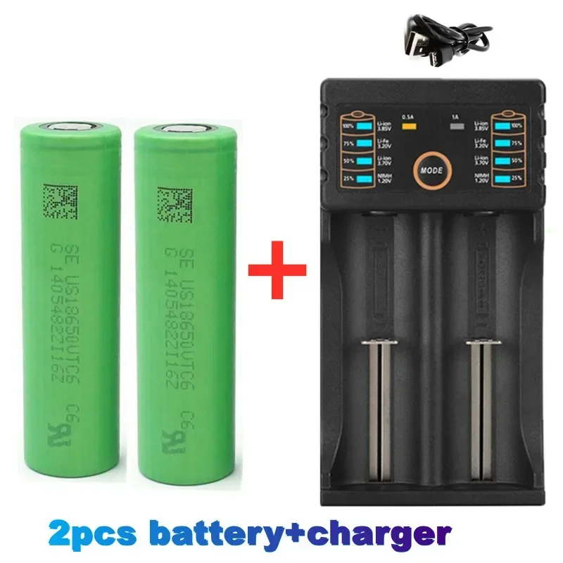 New 18650 VTC6 3.7V 3000 mAh battery is originally suitable for US18650 Sony 30A, toy tools, flashlight battery+USB charger