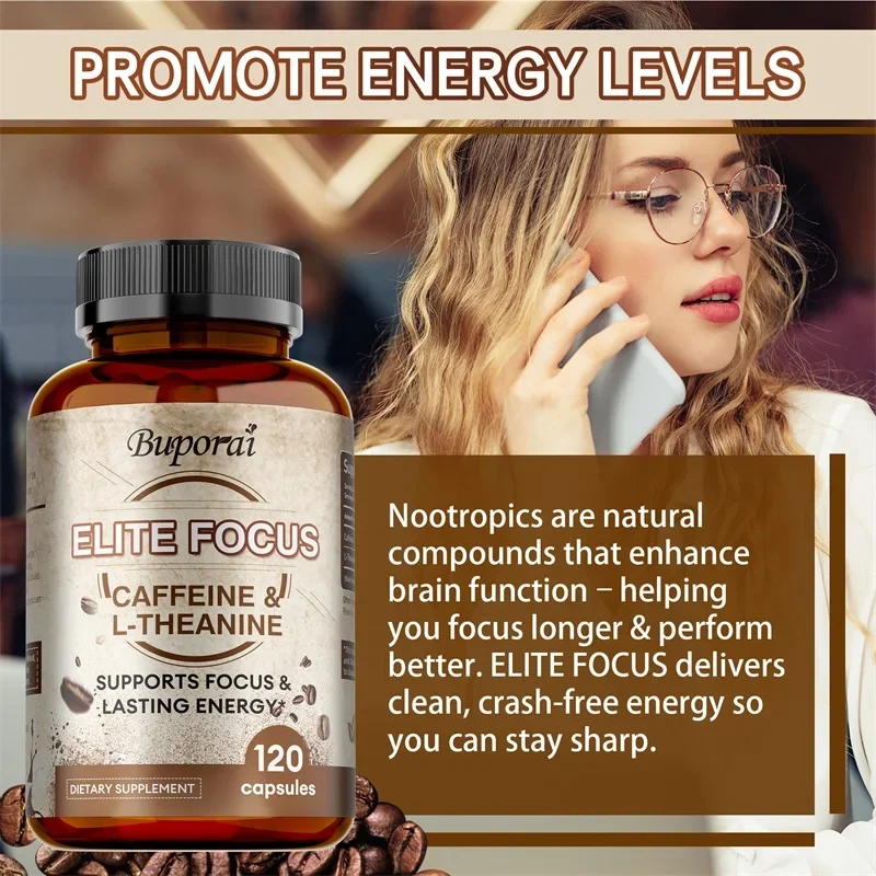 Elite Caffeine with L-Theanine Supplements - Provides Clean Energy, Endurance, Reduce Fatigue, and Cognitive Enhancement Supplem