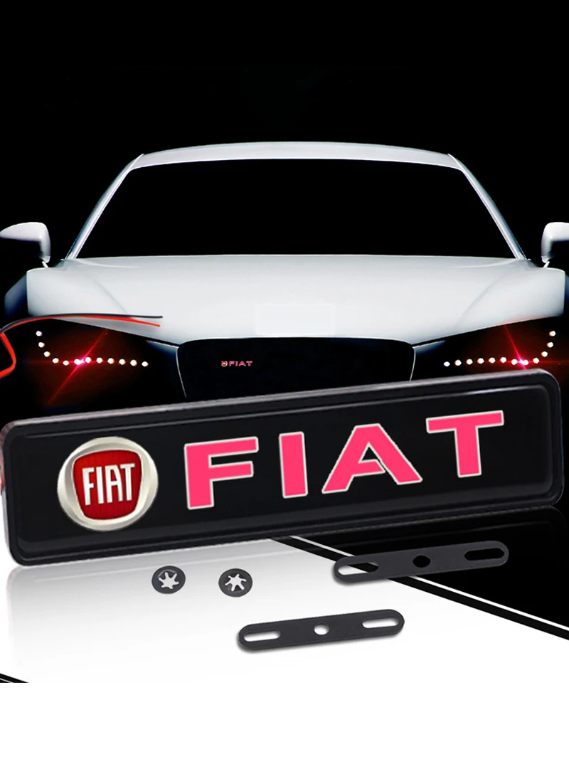 Car front engine hood grille logo, LED lamp grille decorative light For FIAT 500 Grande Stilo Freemont Punto Astra Bravo Ducato