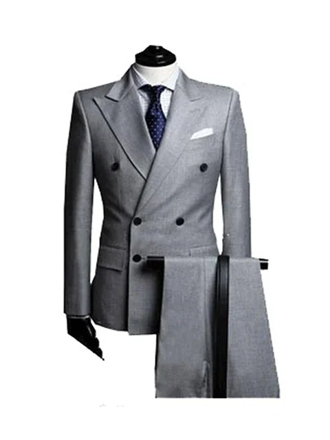 2 Pieces Black/Gray Men\'s Formal Jacket & Pants Slim Fit Double Breasted Suits Business Wedding Tuxedos for Men Casual Clothing
