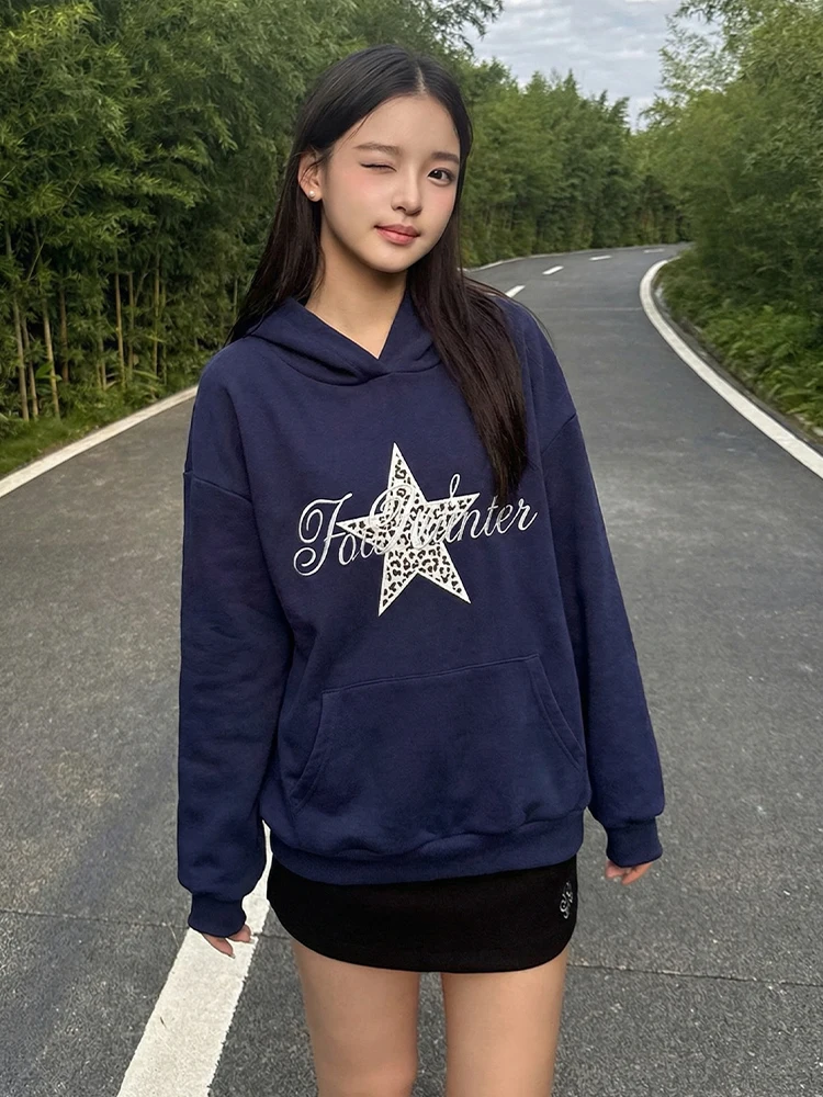 

Женская толстовка оверсайз с леопардовым принтом и надписями, свободного кроя, для ранней весны, в стиле ретро, с длинными рукавами, для пар