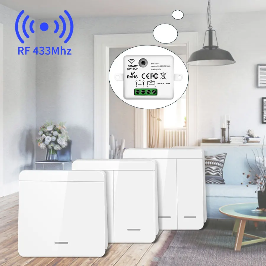 Bezprzewodowy inteligentny przełącznik światła RF 433MHz 1/2/3Gang 86 Przełącznik panelu ściennego z pilotem zdalnego sterowania do lampy LED 10A 110V 220V