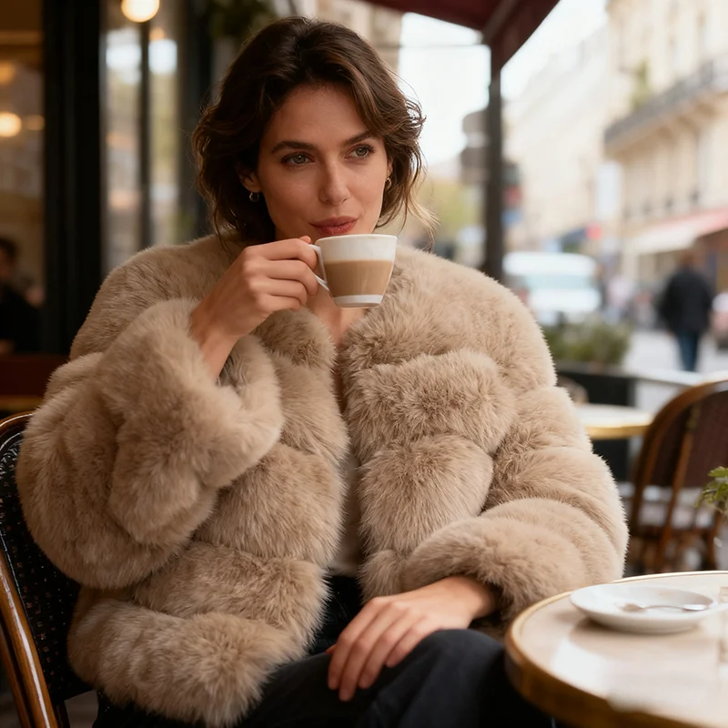 معطف فرو الثعلب الصناعي شتوي نسائي موضة جديدة فروي 2025 ملابس بيضاء جلدية جديدة في المعاطف والسترات #4