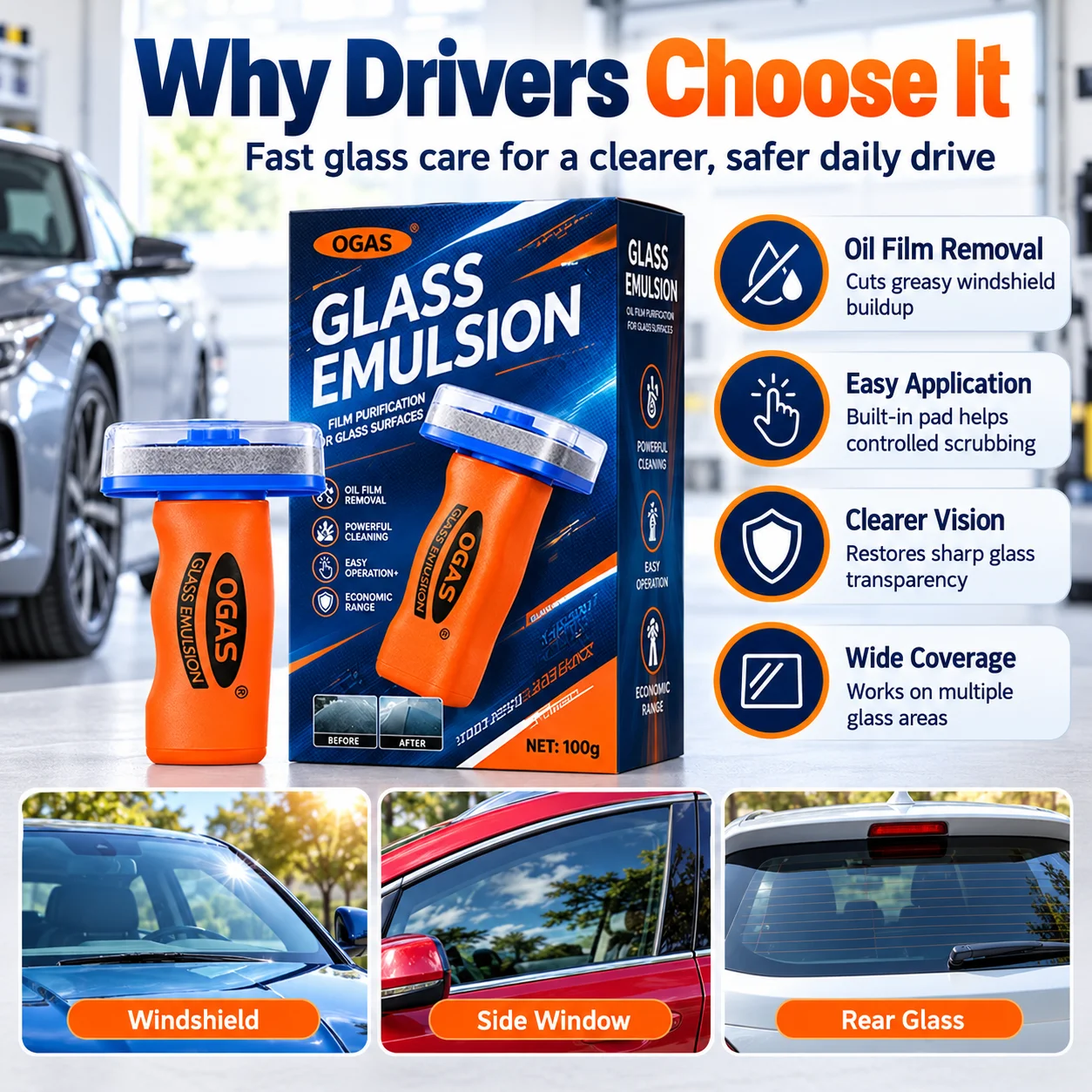 Upgraded Version Car Glass Oil Film Remover Paste with Felt Brush Deep Cleaning Agent Remove Dirt Bird Droppings