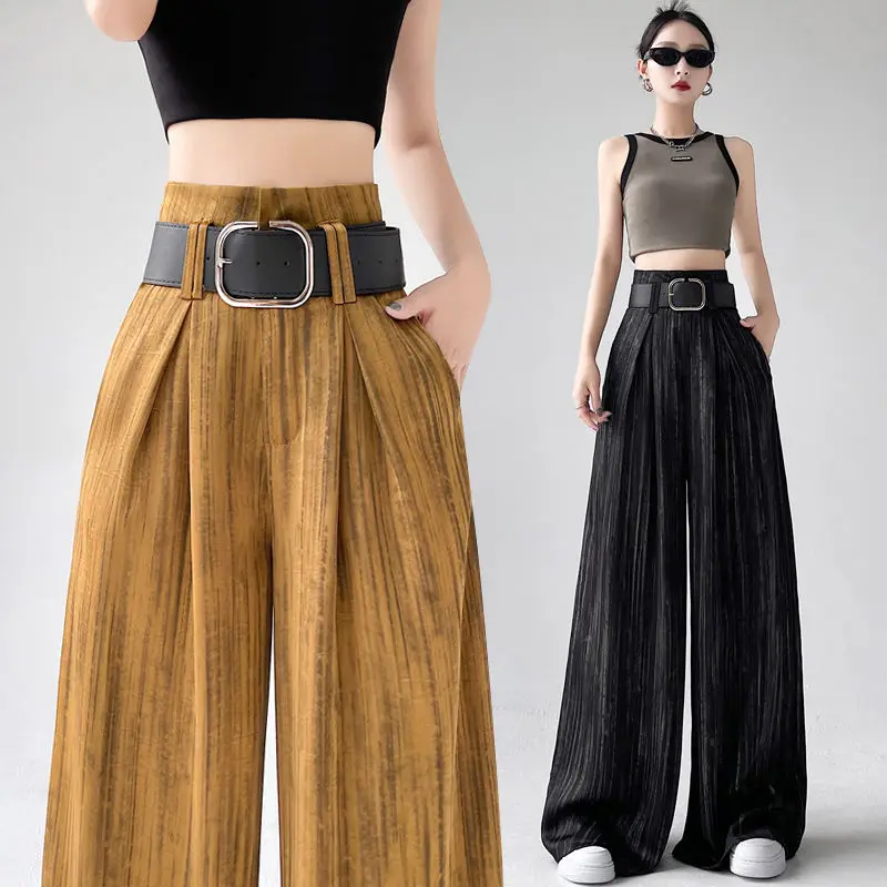 Spring Summer Simplicity Office Lady Wide Leg Women Fashion High Waist Appear Thin Straight Trend All-match Casual Trousers