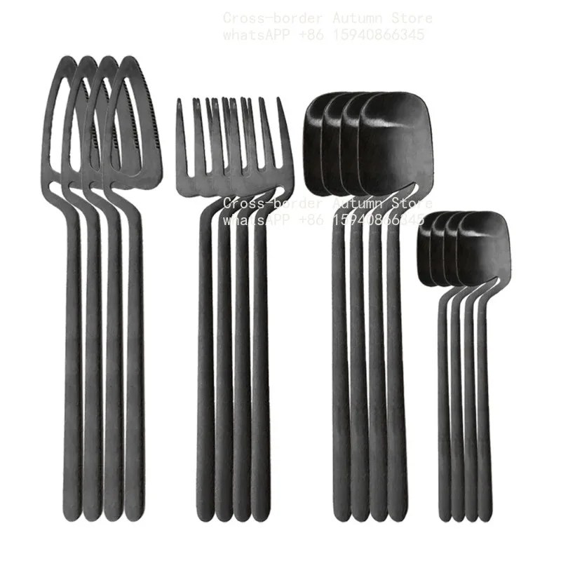 16Pcs/set Black Matte Cutlery Set 304 Stainless Steel Dinnerware Knife Fork Spoon DinnerSet Kitchen Flatware Tableware