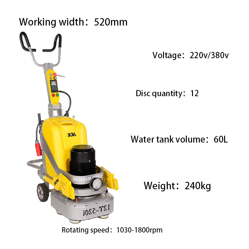 Polidor e moedor de concreto eficiente 12T-520i para acabamentos lisos de piso