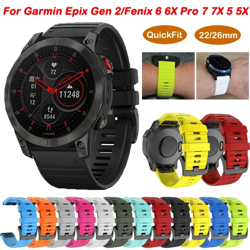 

Ремешок силиконовый QuickFit для Garmin Epix Pro Gen 2, браслет для часов Fenix 7 7X 6 6X Pro 5 5X 3HR спуск Mk3i 51 мм, 26 22 мм