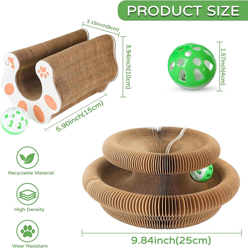 Katzen-Kratzbaum Multifunktionaler Katzen-Kratzspielzeug Faltbare Wellpappe Katzen-Kratzmatte mit Magnetischem Glockenball-Parcours