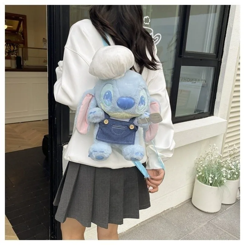 

37 см плюшевый рюкзак Disney Stitch с героями мультфильмов Kawaii Chef Stitch, сумка на плечо для покупок, школьная сумка для девочек и мальчиков
